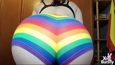 Ass in rainbow shorts walking