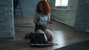 Self bondage with handcuffs in a vacuum bag