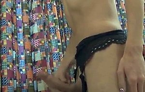 Horny blonde in stockings beating off