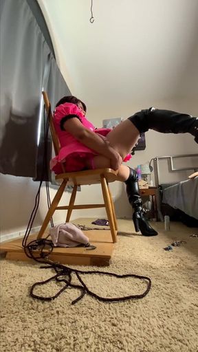 Sissy Maid Candy Playing with Her Huge Dildos Again!