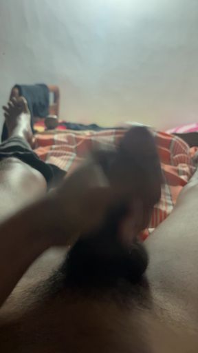Sri lankan big cock boy jerking and cumming all over his legs !!