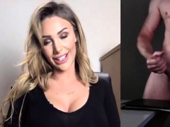Blonde CFNM babe watch guy jerking cock