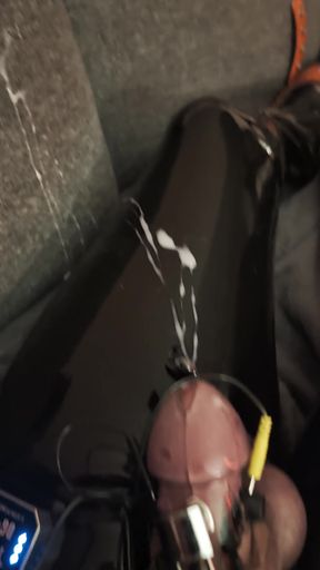 Chastity wears latex gloves while enjoying a hot cum shot