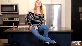 Blonde TGirl Kitchen Tit Fondle Dildo Destroyed Gushing Cum Flood