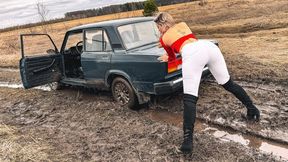 CAR STUCK Drove around a traffic jam and got stuck in mud