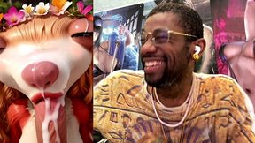 big breast sid looking like a baddie while sucking off a hard cock so good he cums extra hard, ai generated