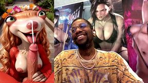big breast sid looking like a baddie while sucking off a hard cock so good he cums extra hard, ai generated