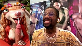 big breast sid looking like a baddie while sucking off a hard cock so good he cums extra hard, ai generated