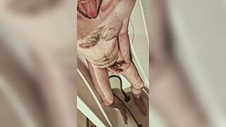 Furry uncircumcised boy urinates on himself and in his facehole, tastes his own urinate in the shower