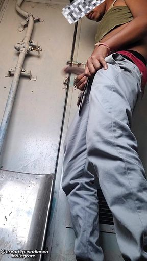 Very Risky Handjob in the Crowded Train Washroom