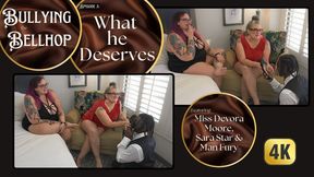 Bullying the Bellhop 3 What He Deserves: OctoGoddess, Sara Star and ManFury in Taboo Femdom Double Domination with Dirty Shoe Sniffing, Masturbation Encouragement, Humiliation and Foot Domination 4k