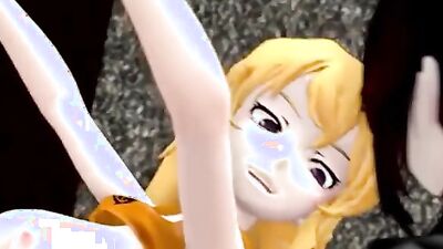 Japanese cartoon porn with a big tit Asian anal girl getting destroyed by futanari