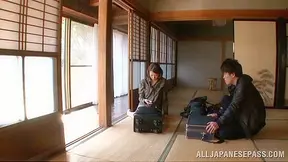 Mio Takahashi Sucks Dick on Patio, Gets Cum on Palms for Hot Finish