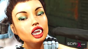 Sci-fi lab encounter: robot shemale seduces busty brunette for passionate encounter