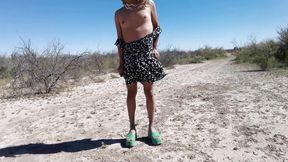 Cute little slut in minidress and heels masturbates naked in public very hot