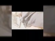 Sexy security guard playing with pussy at work