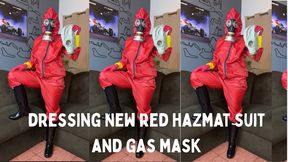 dressing new hazmat suit in gas mask