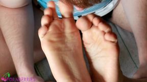 Close up intense feet worship