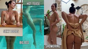 Chill day on villa, tease in the pool, shower