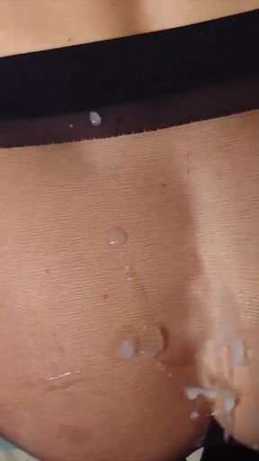 Captivating moment from "Mature Brunette Eva Sucks My Cock In Seamless Black Pantyhose"