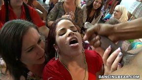 Steamy chick sucks strippers cock deepthroat and swallows the cum