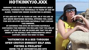 Hotkinkyjo in a see-through open-crotch swimsuit self anal fisting &amp_ prolapse
