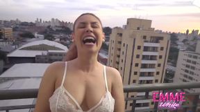 POV blowjob and ass fucking outdoors on the balcony with PAWG redhead