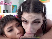 SWALLOWED Brooklyn Gray and Lydia Black gag over cock