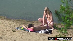 Massive Booty Blond Rides His Shaft On The Beach