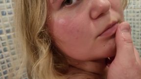 Pissed in the face and mouth of a fat blonde in a Russian bathhouse