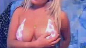 Fabulous blonde GF stripteases on the webcam flashing