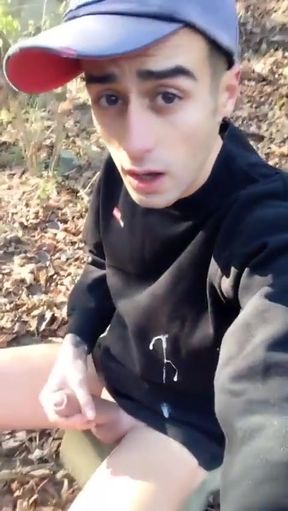 Huge Cumshot on Black Shirt in the Park