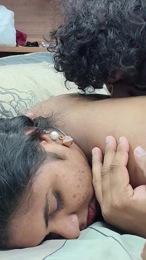 Mallu Couple Hot Romance in Bedroom Dress Removal and Kiss with Boobs Suck Hot Desi Romance in Home