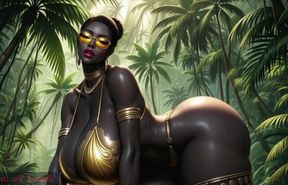 Gol Busty African Woman Bikini Dance in the Jungle