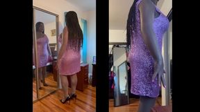 Black Babe Danae in purple glitter dress