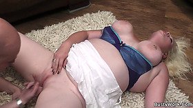Chubby blonde is doggy-fucked on the floor