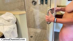 Carissa in the shower at the resort with masturbation with Videography by Kimchi