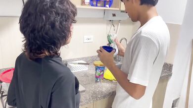 Her stepdad gives her the best fuck in the kitchen