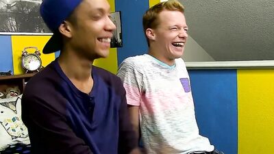 Two skinny twinks with big cocks fuck balls deep after fooling around with blowjobs