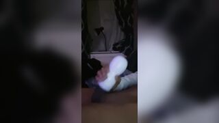 Femboy whines as he pulverizes and blows a load inwards his fleshlight