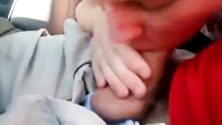 Watch this hot dude give a sloppy blowjob and handjob in a car while getting a cumshot
