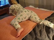 ⭐ Cute Lazy Girl Wets Her Pyjamas Watching TV Lying On Her Tummy!