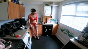 Jennifer Stepping On Apples In The Kitchen