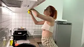 Girl with Ponytails Cleaning Her Flat Without Panties!