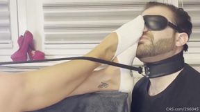 Blindfolded Foot Slave on a Leash - Smelly Socks Domination Part 1