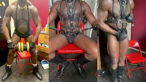 extreme acquired taste fetish attired bodybuilder home workout smoke & cum