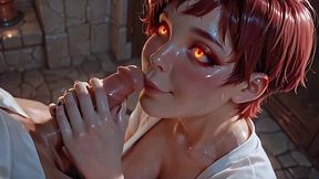 Busty Redhead AI Boss In White Shirt Gives Intense Sloppy Blowjob