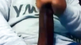 Str8 Dude Milking his BIG BLACK COCK to Porno Dual Jizm