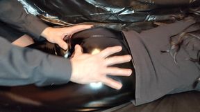 Massage and Cumshot for Ass in Black Shiny Leather Leggings