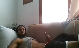 Handsome black dude caught jerking off by his wife webcam